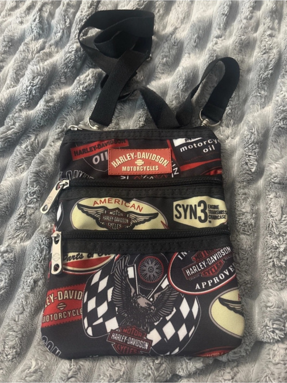 Harley-Davidson Black, Red & Yellow Graphic Crossbody Pouch